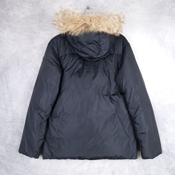 Lempelius Down Jacket Womens Large Blue Quilted Puffer Removable Fur Trim Hooded - Picture 10 of 16